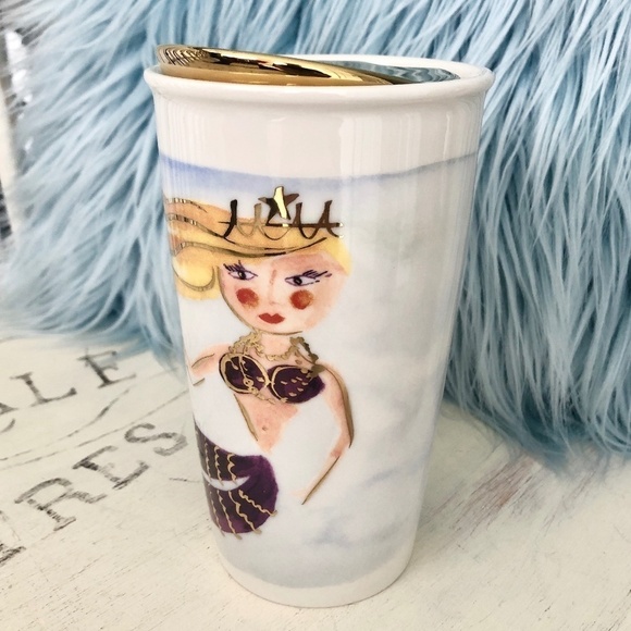 Starbucks, Ceramic, Travel Mug, Collectable, 2016, Mermaid, Gold Lid, 12 oz - Picture 2 of 16